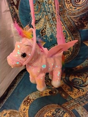Pink Sequin Unicorn Plush Crossbody Bag by